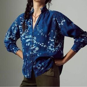 (T7) Anthropologie Pilcro The Tavi Ruffle Button-Down Shirt, Medium